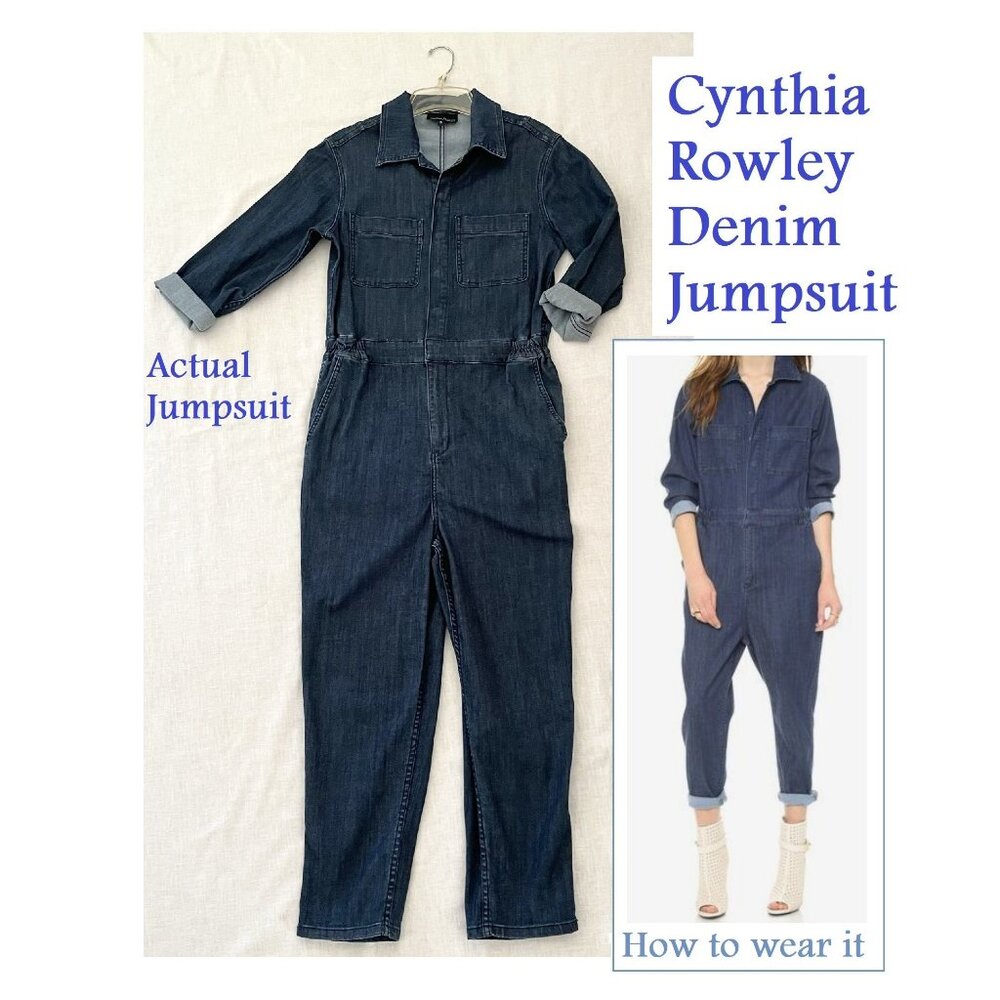 Cynthia Rowley Womens Denim Jumpsuit Size Small Dark Wash Western Denim on Denim - Picture 8 of 11